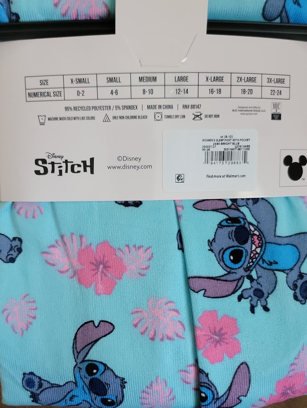 Disney Stitch Women's Pajama Pants With Pockets in Aqua and Pink Floral - Picture 2 of 3